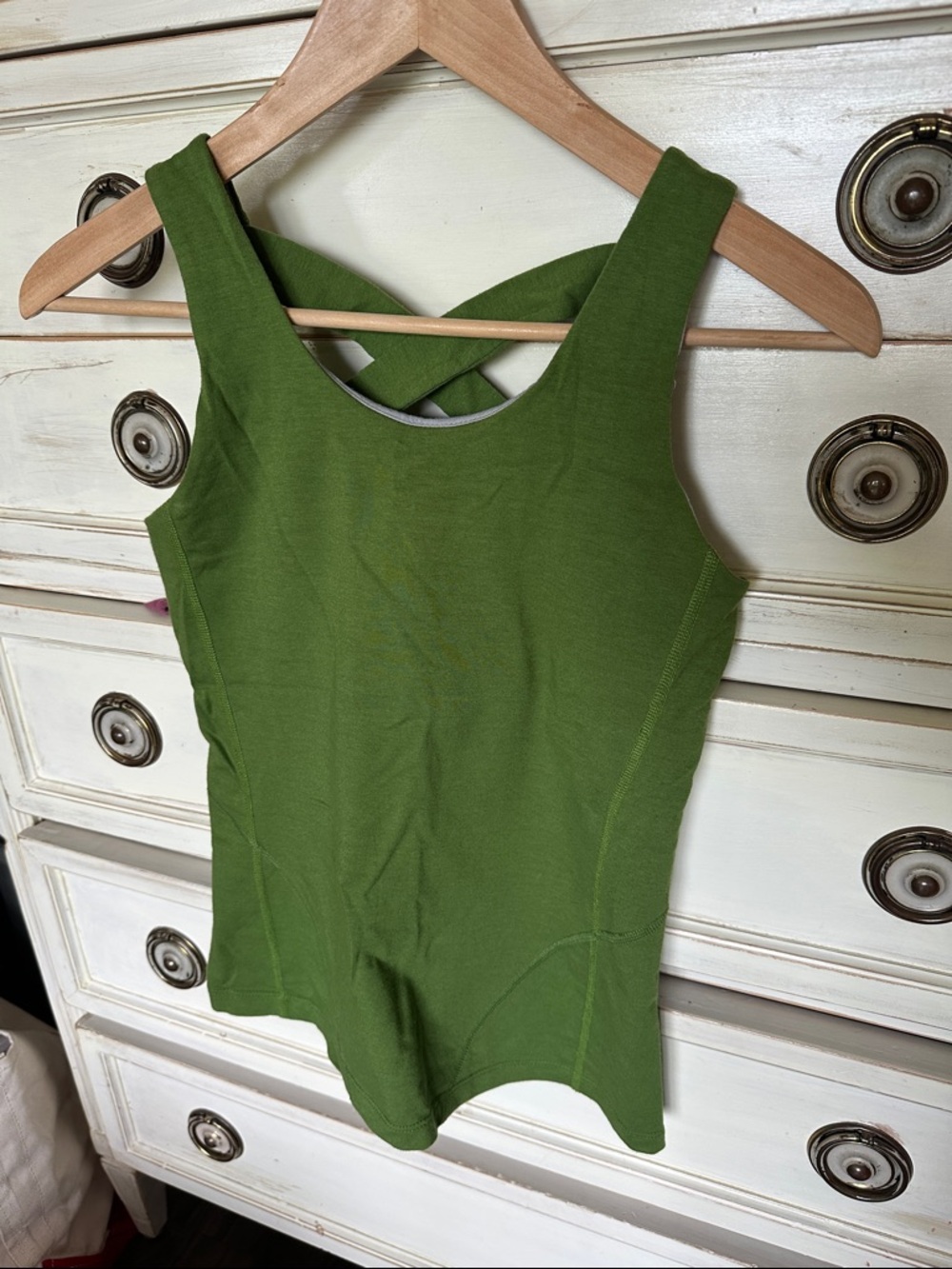 ibex Olive Green Cross-Back Tank Top wool blend